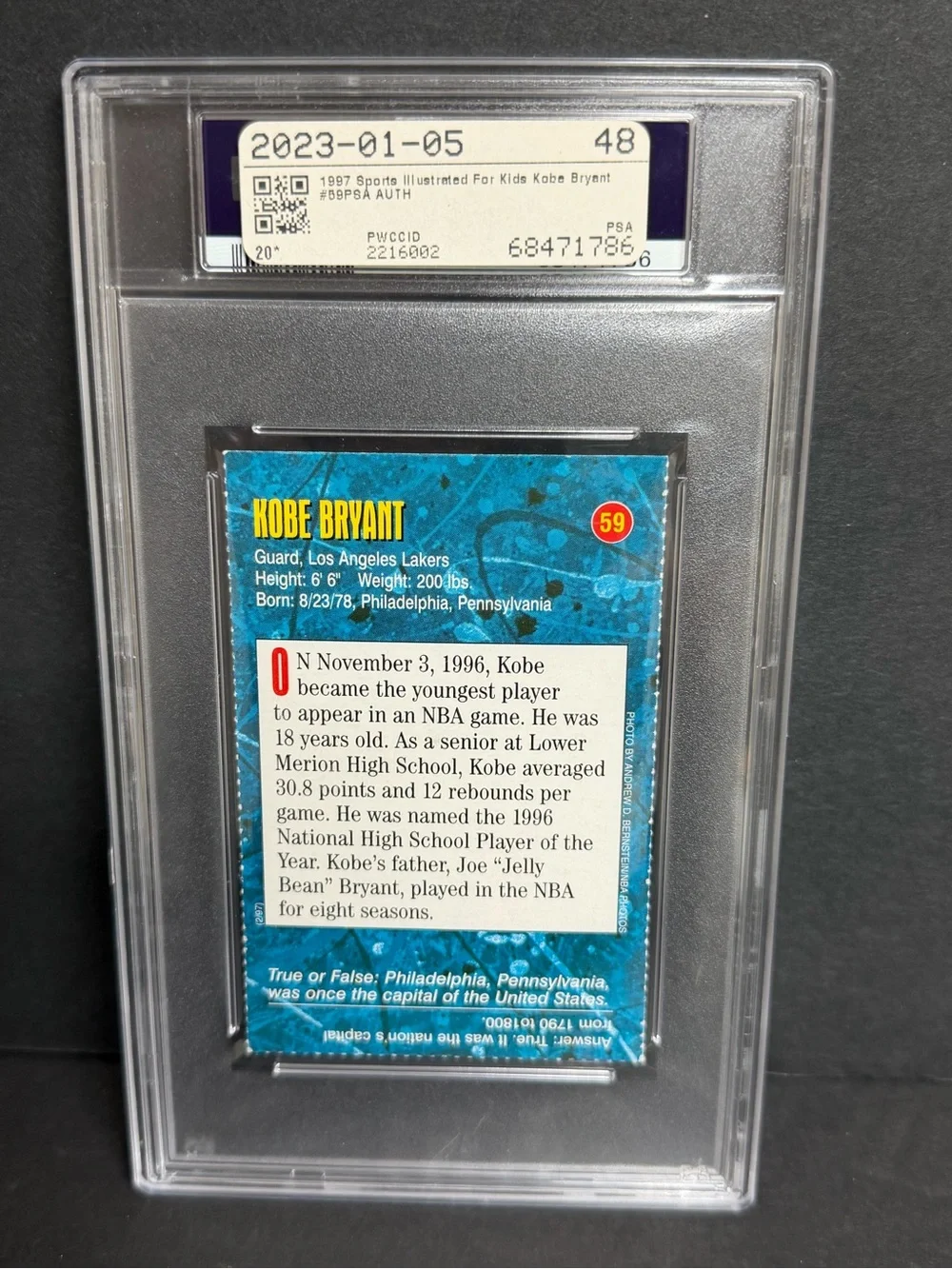 1997 Sports Illustrated SI for Kids Kobe Bryant Rookie RC #59 Lakers PSA RARE